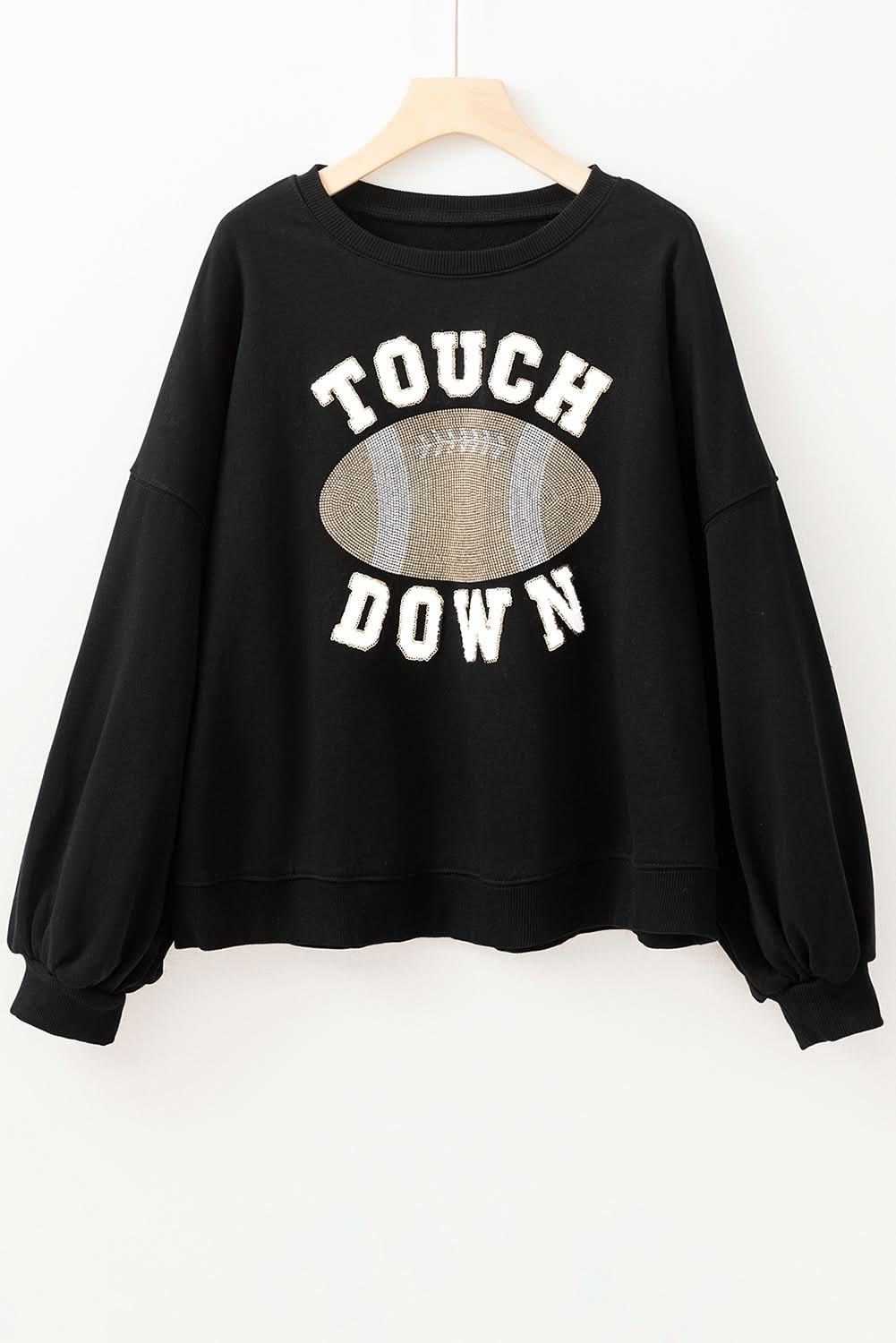 Black TOUCH DOWN Football Graphic Pullover Sweatshirt - Love Salve